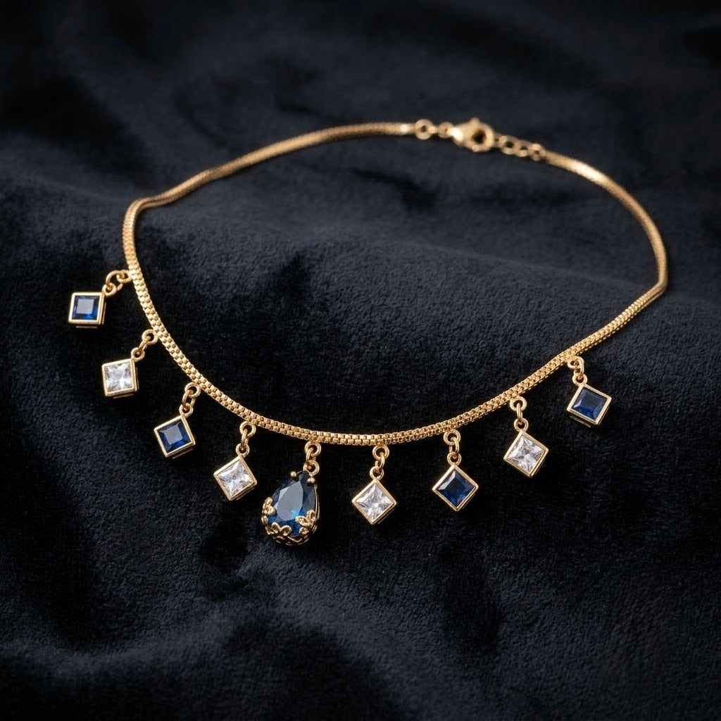 Royal Blue Stone Teardrop Charm Necklace