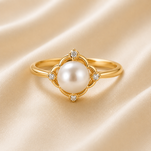 Elegant Solitaire Pearl Ring
