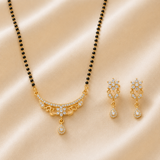 Royal Black Bead Mangalsutra Set with Earrings