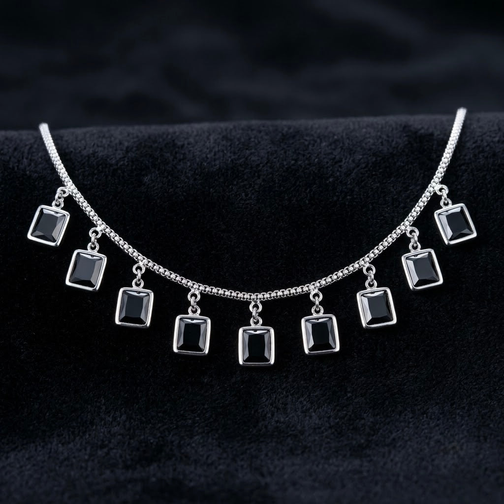 Elegant Black Square Charm Necklace