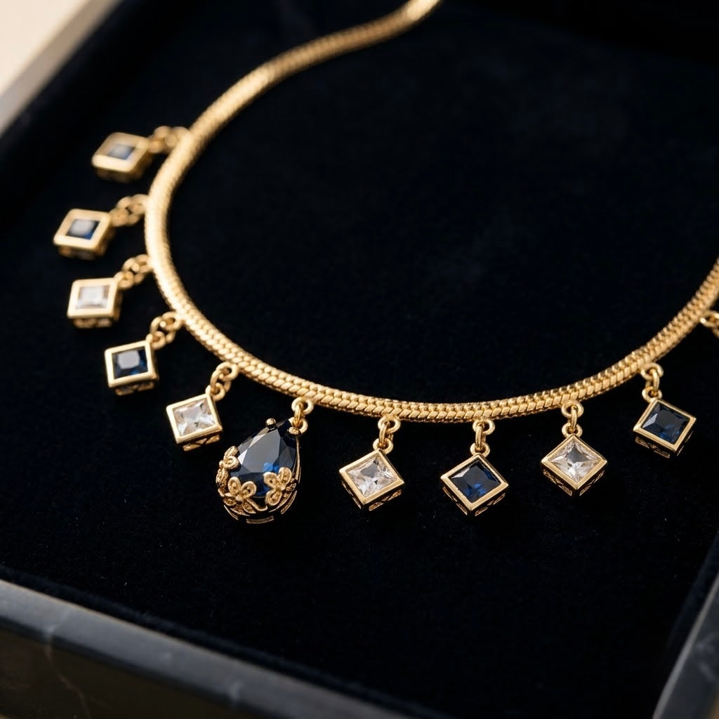 Royal Blue Stone Teardrop Charm Necklace