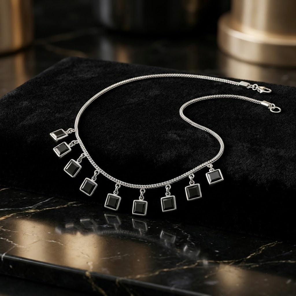 Elegant Black Square Charm Necklace