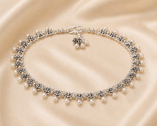 Traditional Silver Pearl Payal