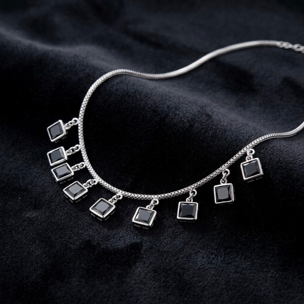 Elegant Black Square Charm Necklace
