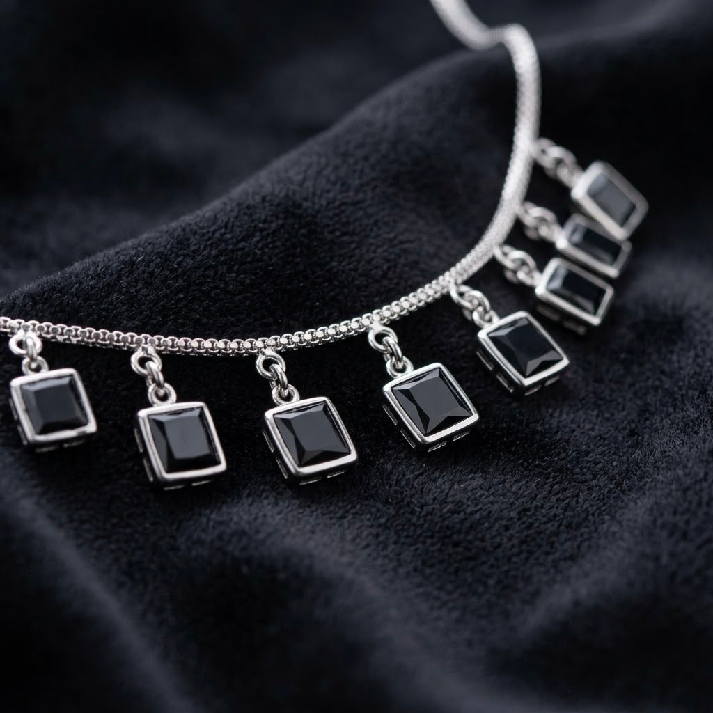 Elegant Black Square Charm Necklace