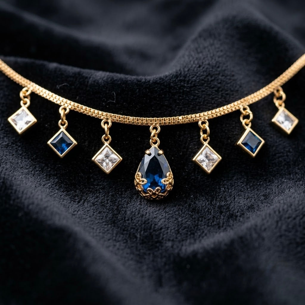 Royal Blue Stone Teardrop Charm Necklace