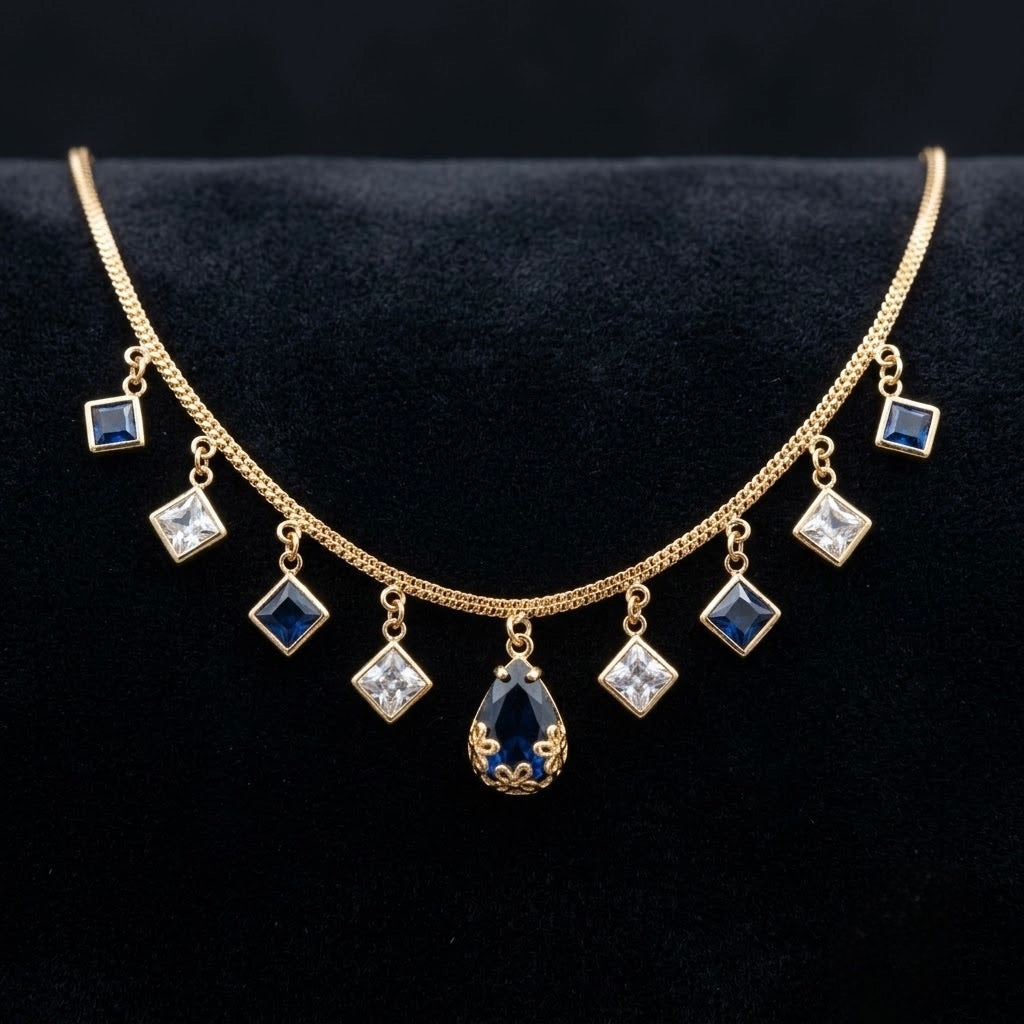 Royal Blue Stone Teardrop Charm Necklace