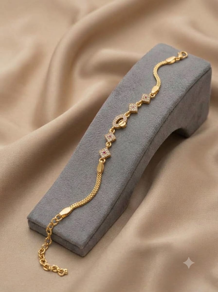 Elegant Gold-Tone CZ Link Bracelet for Women | Stylish Party & Occasion Wear